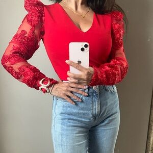 Express long sleeve red bodysuit  date night girls night out small